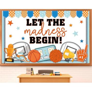Imagem de Conjunto de quadro de avisos de basquete primavera decoração de sala de aula esportiva Let The Madness Basketball recortes de papel loucura quadro de avisos para sala de aula escritório loucura