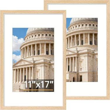 Imagem de Vittanly Conjunto de 28 x 17 porta-retratos de 28 x 43 cm, moldura de madeira maciça para fotos e impressões de arte de parede, exibição de 20 x 30 cm com tapete ou 28 x 43 sem tapete, natural