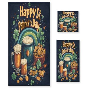 Imagem de Blueangle Conjunto de toalhas decorativas de banheiro com padrão de pote dourado do dia de São Patrício, conjunto de 3 peças com toalha de banho, toalha de mão e toalha de banho (187)