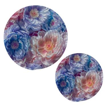 Imagem de Blueangle 2 peças lindas peônias - conjunto de pegadores de panela de tecido redondo - almofadas quentes trançadas de algodão - porta-copos - tapetes de mesa para cozinhar e assar (111)
