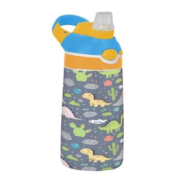 Imagem de SEHANY Garrafa de água infantil engraçada de dinossauro, durável Tritan livre de BPA, copo de água de plástico transparente para crianças pequenas, garrafas de água esportivas de boca de pato à prova