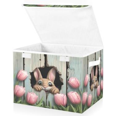 Imagem de Blueangle Caixas de armazenamento dobráveis 1 pacote, cestas de armazenamento de coelho da Páscoa com tampas e alça para casa quarto armário escritório (145)