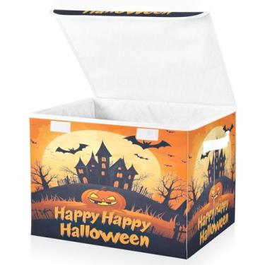 Imagem de Blueangle Caixas de armazenamento dobráveis 1 pacote, cestas de armazenamento de abóbora Happy Halloween com tampas e alça para casa, quarto, armário e escritório (142)