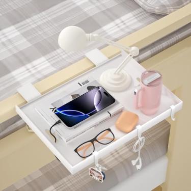 Imagem de Prateleira de cabeceira dobrável, bandeja de cama de metal com clipe para beliches e dormitórios, organizador essencial de dormitório para estudantes universitários, bandeja flutuante, mesa de