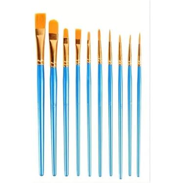 Imagem de Conjunto de 10 pincéis de cerdas de nylon vibrantes – Alças de plástico duráveis, perfeitas para obras de óleo, aquarela e guache, seleção multicolorida (azul)