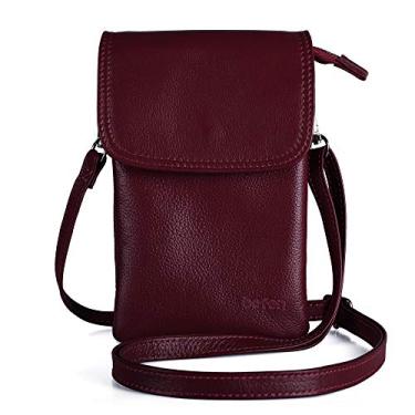 Imagem de befen Bolsa transversal feminina de couro legítimo, bolsa transversal para celular, zíper prateado, Borgonha, P