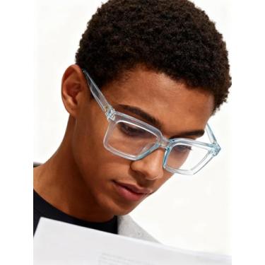 Imagem de Óculos clássicos modernos e grossos com armação quadrada transparente para mulheres e homens, lentes destacáveis, sem receita médica, óculos para uso diário, Azul