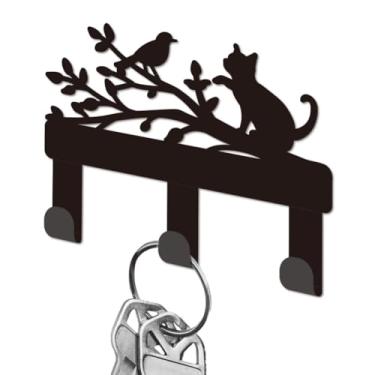 Imagem de DELORIGIN Suporte de chave de gato de ramo para parede, mini ganchos pretos de ferro, suporte para chaves montado na parede com 3 ganchos, suporte de chave pequeno para casa, porta de entrada