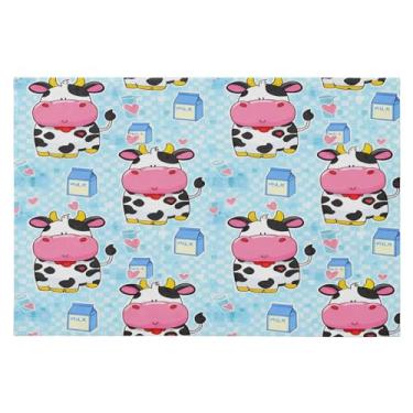 Imagem de Wassud Tapete de porta de vacas de desenho animado 61 x 89 cm, tapete de área lavável antiderrapante com suporte de borracha, tapete macio e macio para sala de estar, quarto, entrada, entrada