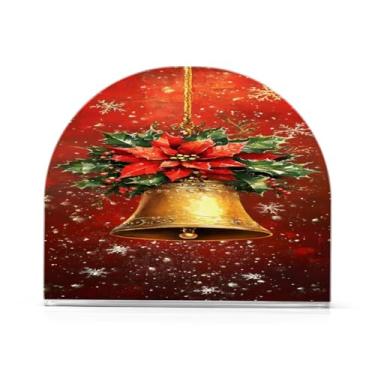 Imagem de xigua Suporte de guardanapo de sino dourado de Natal para mesas, porta-guardanapos de papel de placa acrílica elegante, dispensador de papel de seda independente moderno para sala de jantar, sala de