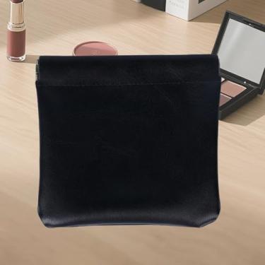 Imagem de Bolsa de maquiagem pequena, mini bolsa de cosméticos portátil para mulheres, bolsa de moedas, batom, acessórios cosméticos, organizador, Preto, PU à prova d'água