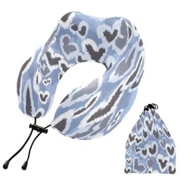 Imagem de CEBUGI Travesseiros de viagem portáteis em forma de U, travesseiro de pescoço de espuma viscoelástica com trava de corda ajustável para avião, viagem, trem, negócios, escritório, soneca (estampa de