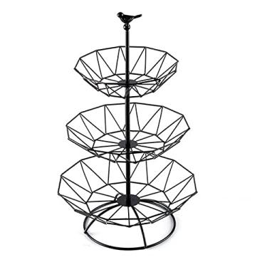 Imagem de YYBOES Fruteira 3 camadas Cestas de frutas fio de metal tigela de frutas lanches suporte de bolo rack de armazenamento bancada organizador mesa decoração de casa prato de frutas (cor: preto) (preto