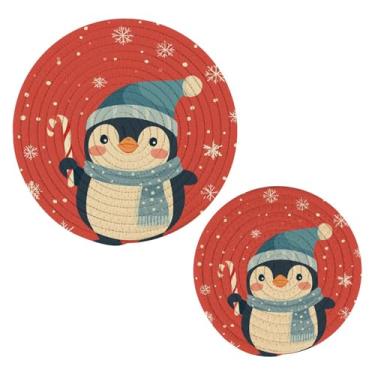 Imagem de Wassud Conjunto de trivet de pinguim fofo para pratos quentes, suportes redondos de algodão, almofadas quentes, porta-copos elegantes, decoração de cozinha e acessórios, 2 peças