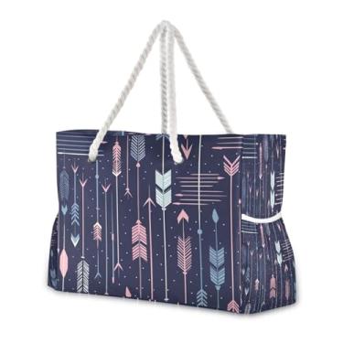 Imagem de Wassud Bolsa de praia com flechas grandes para mulheres, impermeável, à prova de areia, bolsa de viagem com zíper e bolso para piscina, academia, acampamento