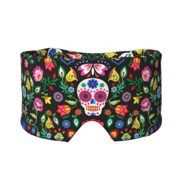 Imagem de Máscara para dormir com estampa de caveira e flores Sugar Horror para olhos e orelhas, respirável, ajustável, blecaute, venda, confortável