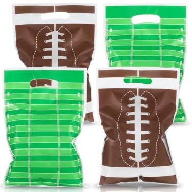 Imagem de WJIAAA 60 peças de sacos de brindes de futebol com alça, lembrancinhas de festa, sacos de lanche de plástico com tema de rúgbi, para esportes, dia de jogo, decoração de festa de aniversário