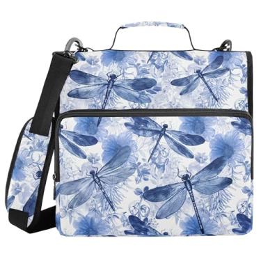 Imagem de Burbuja Pasta de fichário com 3 anéis de flores de libélulas com zíper e alça de ombro para laptop de 13 polegadas, vários bolsos para trabalho de escritório