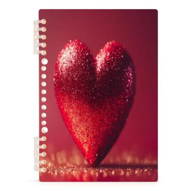 Imagem de Burbuja Caderno de coração vermelho dos namorados, papel pautado universitário A5 com 60 folhas, fichário para escritório, 1 pacote