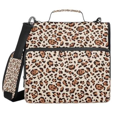 Imagem de STAYTOP Fichários de 3 anéis com zíper com alça de ombro, organizador de fichário de 3,8 cm, pasta expansível resistente à água com vários bolsos para escola e escritório - linda estampa de leopardo