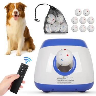 Imagem de OLenyer Lançador automático de bolas para cães grandes, brinquedo interativo para cães internos/externos, lançador de bola recarregável por USB, 40 a 80 pés, inclui 8 bolas Etpu (6,3 cm), azul
