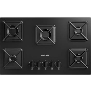 Imagem de Brastemp Cooktop, Preto, 5 Bocas, Gás, GLP/GN, Chama Simmer, Mesa de Vidro, Ferro Aramado, 73x46x8,6 cm, Superautomático