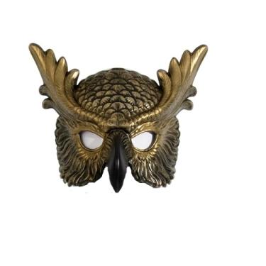 Imagem de Adulto Halloween Máscara para Festa de Carnaval Cosplay Recruta Atmosfera Bola Vestido Festa Vestido Coruja Máscara 3 peças/conjunto (Ouro, Tamanho Único)