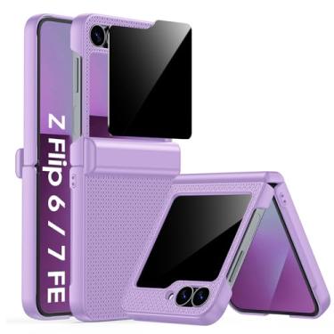 Imagem de Spugan Capa para Samsung Galaxy Z Flip 6 com protetor de tela de privacidade e proteção de dobradiça, fina, antiderrapante, rígida, à prova de impacto, capa de carregamento sem fio para Galaxy Z Flip