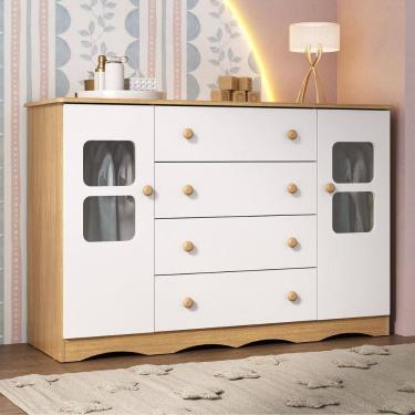 Imagem de Cômoda Infantil 125cm 2 Portas com Vidro e 4 Gavetas Serena Multimóveis MP4435