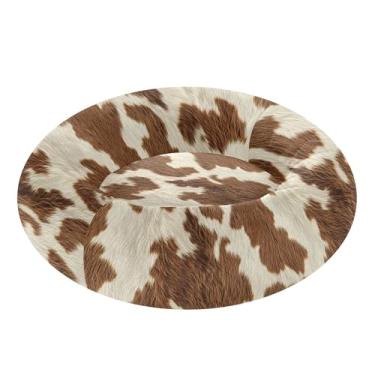 Imagem de SEHANY Cama de cachorro com estampa de vaca marrom, removível e lavável, pequena, redonda, cama de gato fofa, super macia, confortável para animais de estimação com fundo antiderrapante para cães