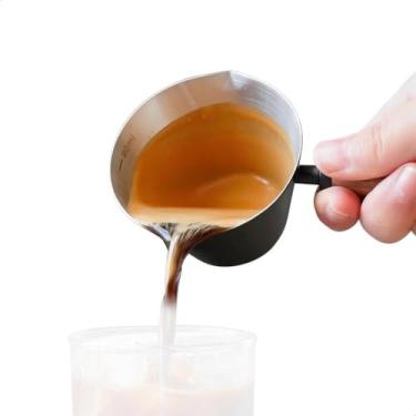 Imagem de watchget Copos de café expresso de aço inoxidável, bico duplo e copo de medição de escala dupla com cabo de madeira, acessórios de café expresso de capacidade de 85 g/90 ml para fabricação de café