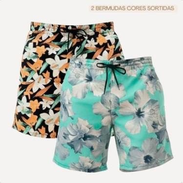 Imagem de 2 Bermuda Estampada Tactel Short Mauricinho Floral Praia-Masculino