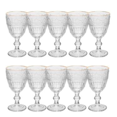 Imagem de Jogo 10 Taça De Cristal Ecológico Para água Suco Mauve Com Fio De Ouro 320ml Wolff
