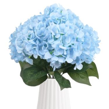 Imagem de IPOPU Flores de hortênsia azul claro de 48 cm, 2 peças de flores artificiais de seda grandes buquês de hortênsia falsa para decoração de casamento em casa, mesa central, arranjos florais (azul claro)