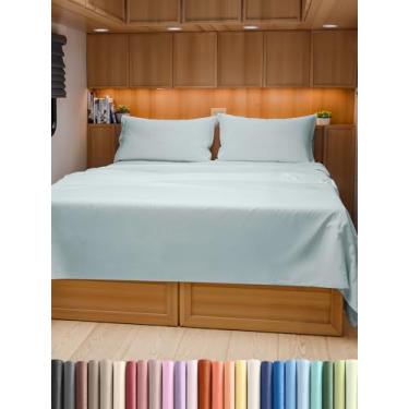 Imagem de Jogo de lençol Queen curto para trailer, 152 x 180 cm, 4 peças, para trailers, acampamentos, para colchões de 20,3 a 25,4 cm, ultramacio, respirável e refrescante, roupa de cama luxuosa, azul gelo