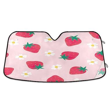 Imagem de Persianas de para-brisa de flores de morango, bloqueador solar de para-brisa de carro, proteção UV persiana dobrável para janela de carro, para janelas de carro