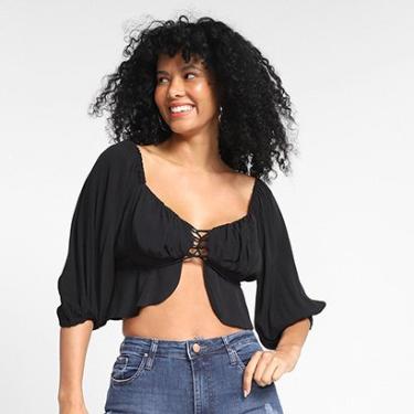 Imagem de Top Cropped Loved Manga Bufante Amarração Feminina-Feminino