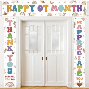 Imagem de Tingjoo 3 peças Boho Happy Occupational Therapy Month Banner Thank for All You Do We Appreciate You Banner for Custodial Staff Housekeeper EVS Nurse Veterans Social Worker Boss Lady Boss