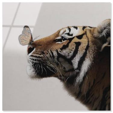 Imagem de Decoração de parede com estampa acrílica de tigre borboleta costurada por Notoriart, pronto para pendurar, 50 x 50 cm