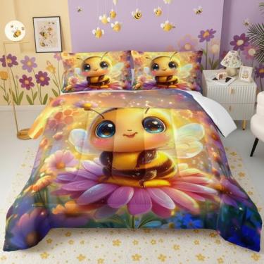 Imagem de QOOMO Jogo de cama kawaii, estampa de desenho animado, solteiro, para decoração de quarto de meninos, meninas e adolescentes, macio e leve para todas as estações, 1 edredom e 2 fronhas