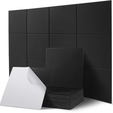 Imagem de HERTBER Pacote com 12 painéis acústicos quadrados, painéis de parede à prova de som, 30.5 cm × 30.0 cm × 0,89 cm, painéis absorventes de som de poliéster de alta densidade com autoadesivo para casa