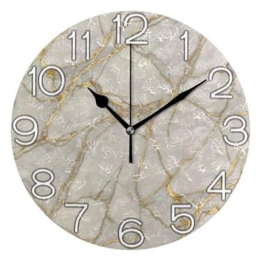 Imagem de GAIGEO Relógio de parede analógico decorativo elegante com textura de mármore cinza, relógio de cozinha rústico operado a bateria, decoração de sala de estar, arte moderna, 25 cm, ponteiros pretos