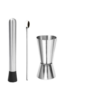 Imagem de Kit para Coquetel: 1 espremedor de limão, pinça de gelo, colher de bar de 30,2 cm, copo medidor de 25/50 ml, mexedor de coquetel(Soca/Colher/Dosa)
