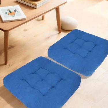 Imagem de YUNLUYE Conjunto de 2 almofadas quadradas grandes para adultos, almofada de veludo cotelê tufada para sala de estar, 55 x 55 cm FP-Dblue