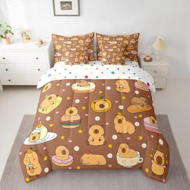 Imagem de Feelyou Jogo de edredom fofo com estampa de capivara, 7 peças, estampa kawaii, animal, margarida, floral, microfibra macia e leve