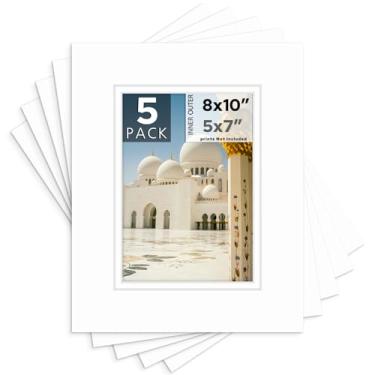 Imagem de Tapete central para placa, pacote com 5, 28 x 35 cm para fotos de 20 x 25 cm, tapetes duplos - sem ácido, espessura de 8 camadas, núcleo branco - para fotos, molduras (branco sobre branco)