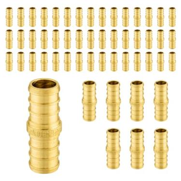 Imagem de Pacote com 50 acessórios PEX Niikappu 3/10.2 cm x 3/10.2 cm Pex acoplamento reto, acessórios de tubo de crimpagem de latão para tubos PEX, ASTM F1807