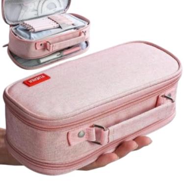 Imagem de Estojo Escolar Organizador Infantil 2 Divisórias Internas Zíper Interno Organizadora Lapis e Canetinhas Necessaire Viagem Feminino Masculino (ROSA)