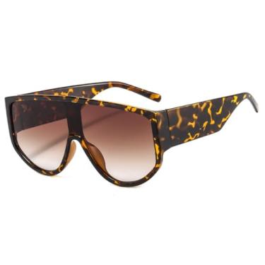 Imagem de HCHES Óculos de Sol Grandes e Leves Femininos Bege Luxo Masculino Grande Degradê UV400 (Estampa de Leopardo)