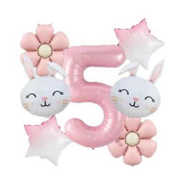 Imagem de Conjunto De Balões Rosa Número 1-9 De 32 Polegadas 7 Peças Coelho Marg